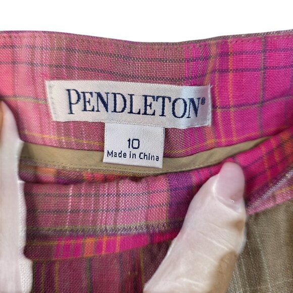Pendleton Linen Madras Pink Plaid Pants Size 10 Vintage Deadstock Wrinkle Resist - Picture 2 of 10